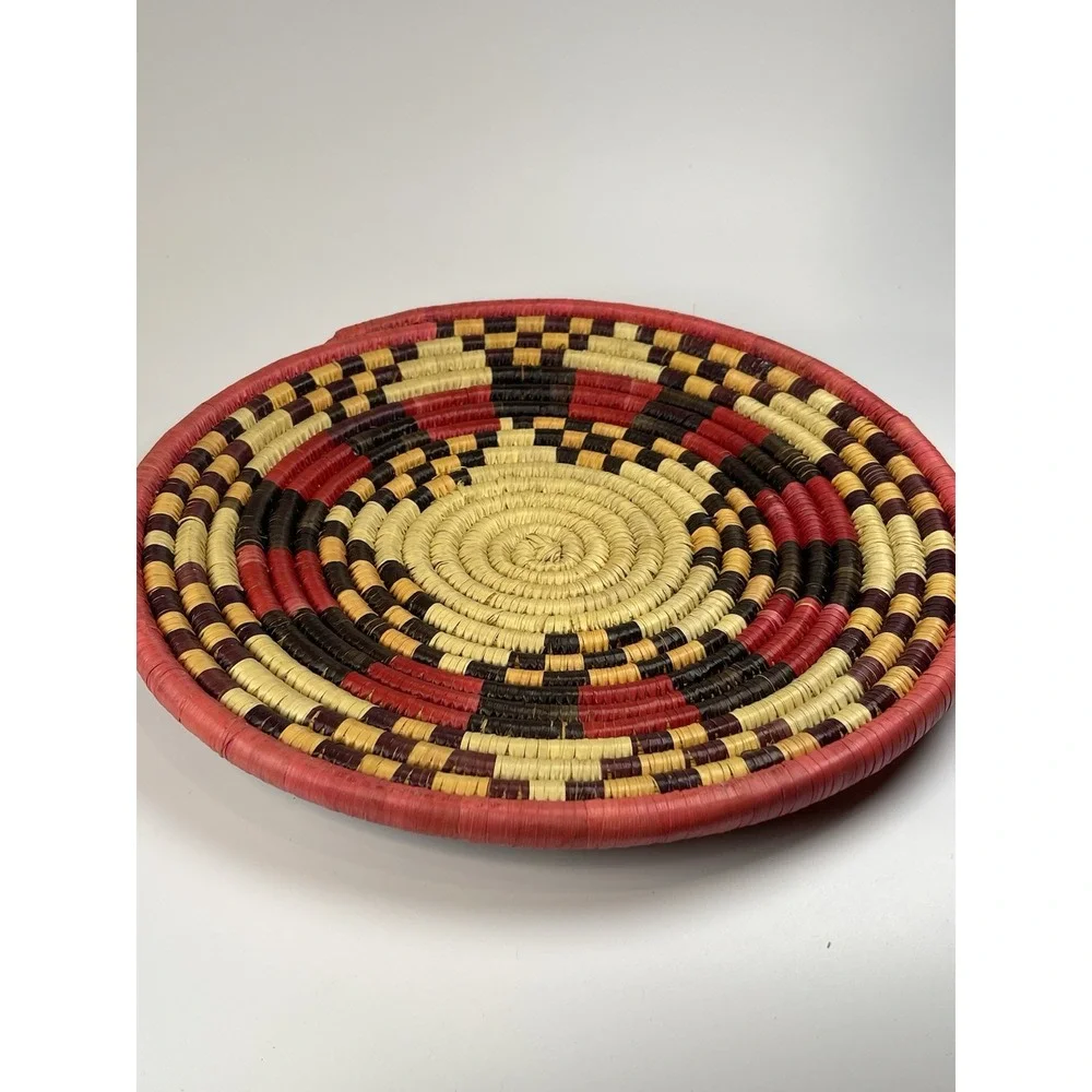Handmade Colorful Round‎ Sweetgrass Coiled Basket Wall Table Decor Tray  11-12